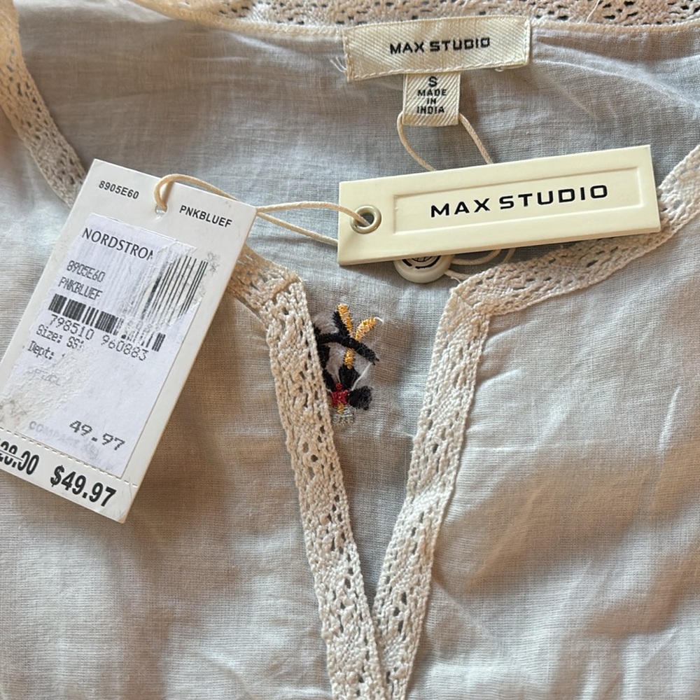 MaxStudio White Floral Embroidered Tiered Dress Small NWT - Picture 5 of 9